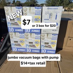 New boxes of jumbo vacuum bags with pump included