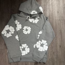 Grey denim tear hoodie