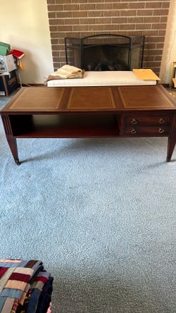 Mid 40’s Mahogany Coffee Table with Leather in lay