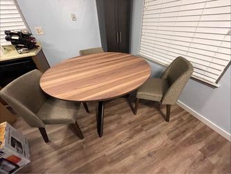 Round Walnut Dining Table with 3 Chairs