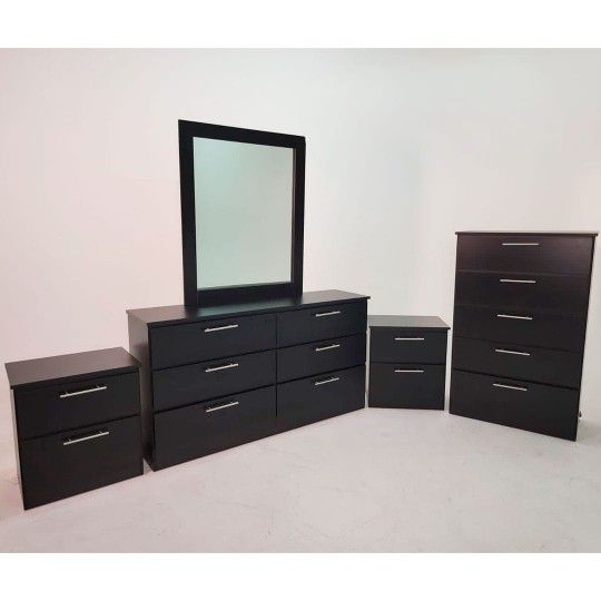 NEW DRESSER WHIT MIRROR, CHEST AND 2 NIGHTSTANDS  