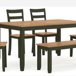 Gesthaven Natural/Green Dining Table with 4 Chairs and Bench (Set of 6)