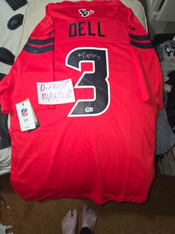 Tank Dell signed Nike NFL official alternate red texans Jersey with Beckett coa