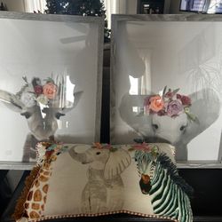 Framed Animal Prints And Matching Pillow