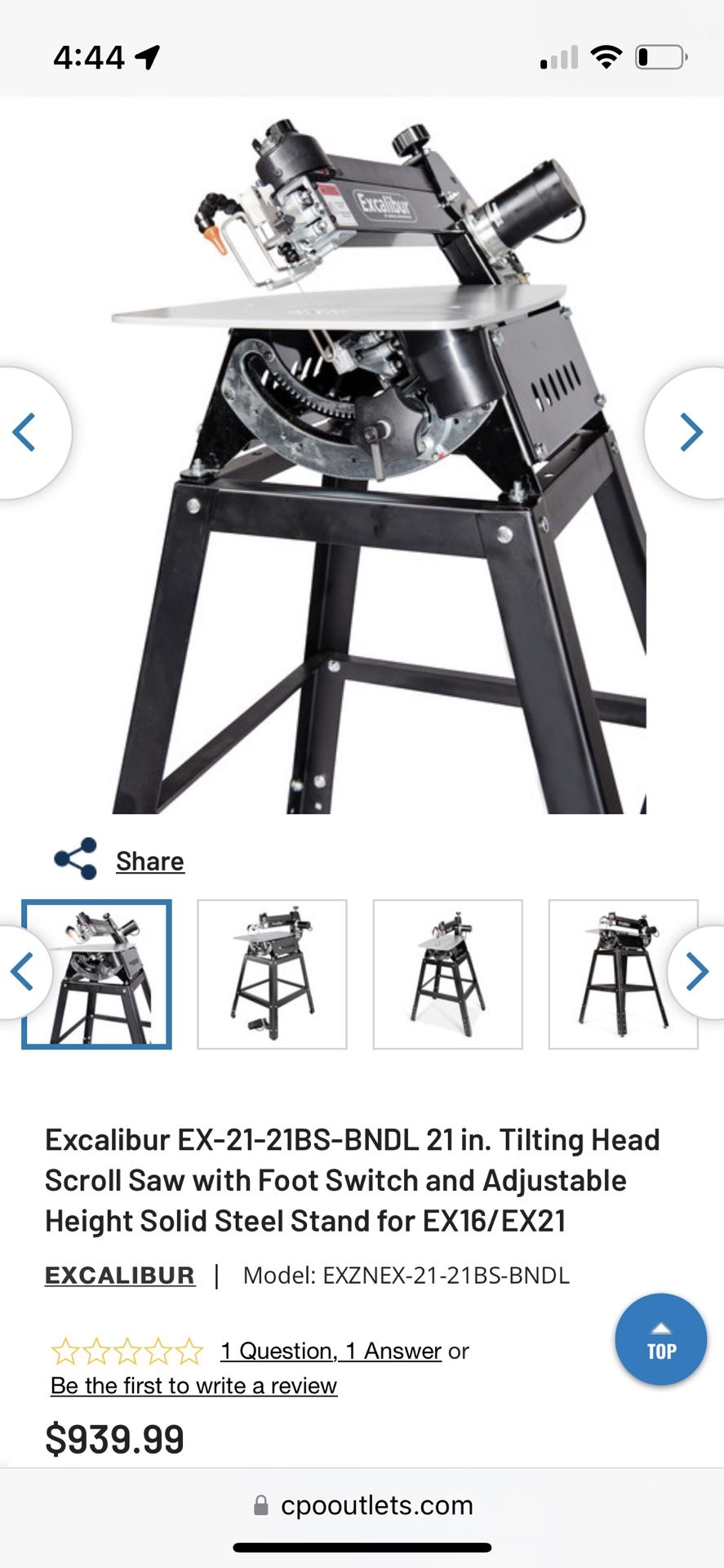 Excalibur 21'' Scroll Saw with Foot Switch and Open Stand for Sale in