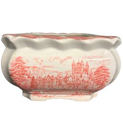 Vintage Ceramic Rectangular Planter Plant Pot White Pink European City Design