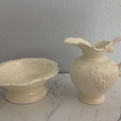 Pitcher And Bowl Set - $40 - Grapes Leaves- Ivory