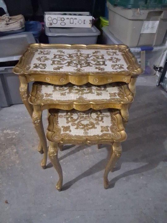 Italian Florentine Gold Nesting Table Set 1950s