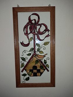 Bird & Birdhouse Painted Glass Suncatcher