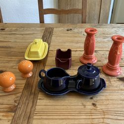 Vintage Fiesta Accessories Set - Butter Dish, Salt & Pepper Shakers, Candle Holders