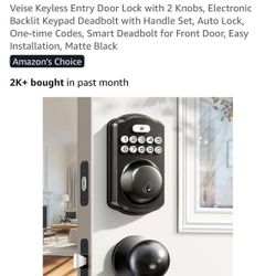 Veise Keyless Entry Door Lock with 2 Knobs, Electronic Backlit Keypad Deadbolt with Handle Set, Auto Lock, One-time Codes, Smart Deadbolt for Front Do