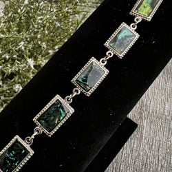 Vintage Silver Toned Abalone Enamel 8” Bracelet