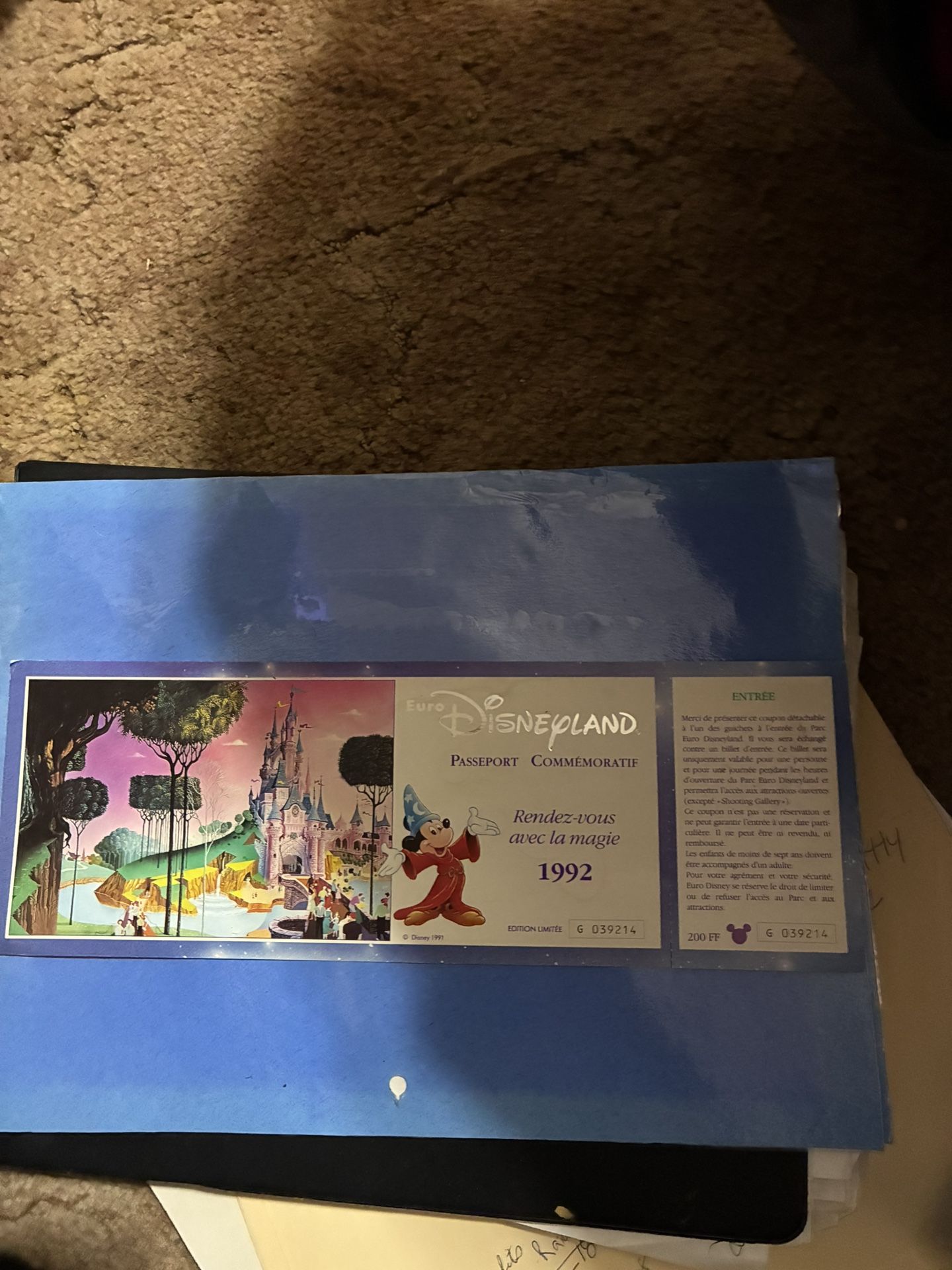 Commemorative euro Disney ticket from 1992