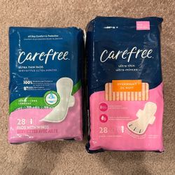 Carefree ultra thin pads with wings super or overnight 28 count: $5 each