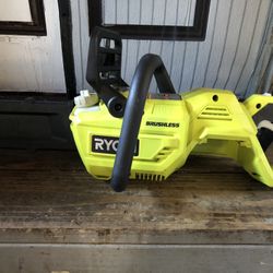 RYOBI 40 V CHAINSAW 14 INCHES BRUSHLESS CORDLESS USED ONE TIME WITH BATTERY 4.0 AND CHARGER BRAND NEW