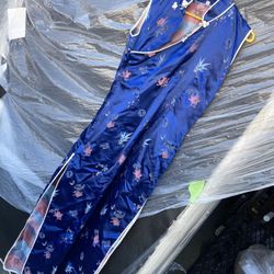 Vintage Traditional Japanese Kimono Dress Satin Silk With Slit Sleeveless