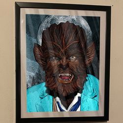 1956 werewolf custom art piece on black frame