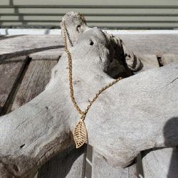 Satin Gold Plated Chain With Leaf Pendant 