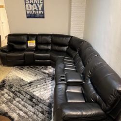 *Memorial Day Now!!!*---Stunning Madrid Black Leather Reclining Sectional Sofa---Delivery And Financing Available🤭