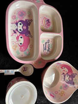 My melody Kuromi anniversaries plate cup bowl set 4pc