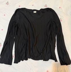 A New Day Plisse Long Sleeve Top, Black, Size L