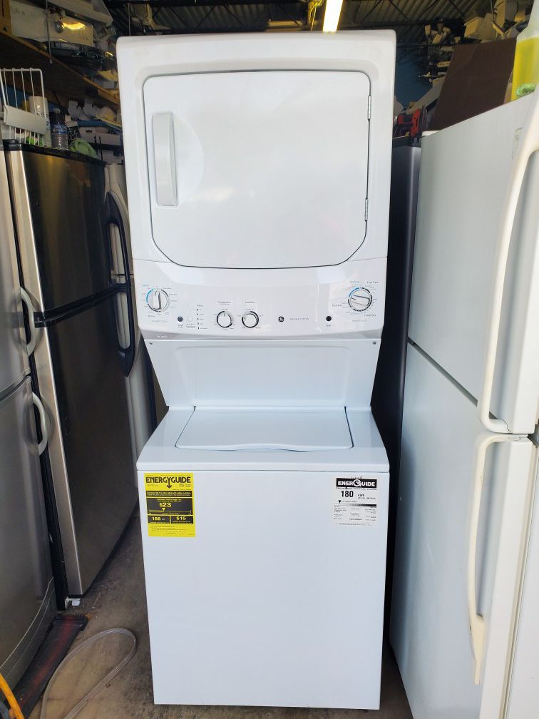 Brand new GE full size stackable washer and gass dryer 1 year factory warranty delivery and installation available for a small trip charge