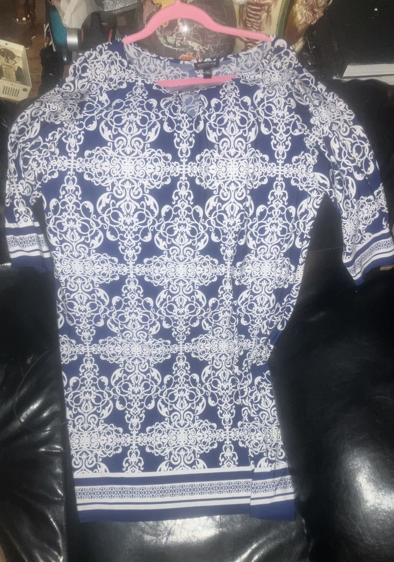 Haani Size L A Line , Blue And White Dress
