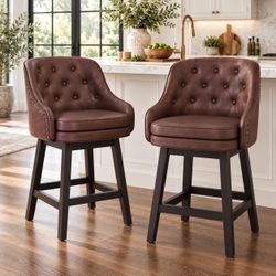 Reddish Tufted Swivel – Set of 2 26.5” Counter Height Bar Stools