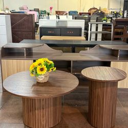 🔥Special Discount (Set of 2)🔥Flawed, but does not affect use) Round nested coffee table set, bohemian style round side table with grooved drum desig