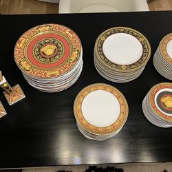Rosenthal Versace Medusa Red Porcelain Dish Set - 12 Place Settings