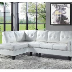 sectional sofa Faux White Leather leather 99x66