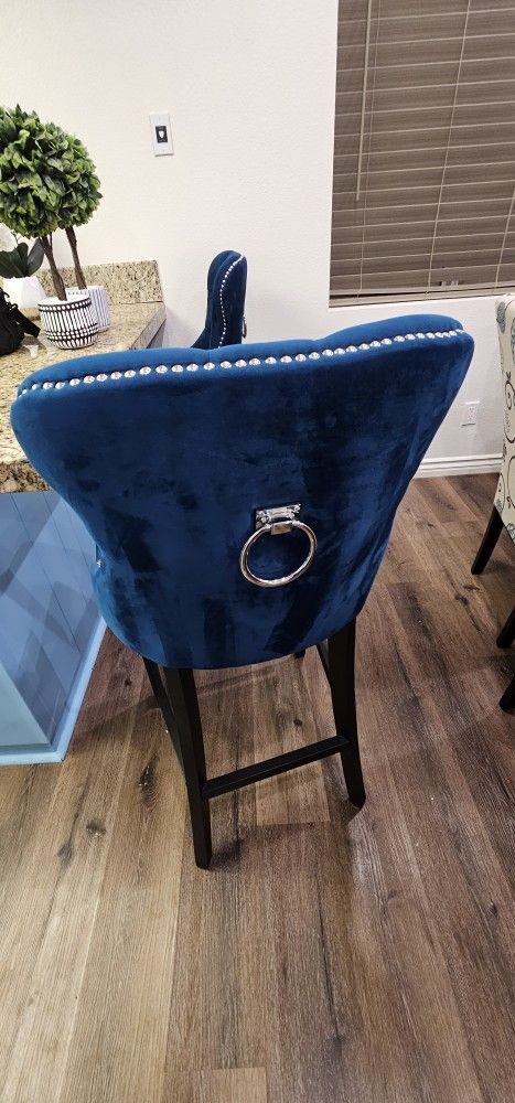 Elegant Blue Velvet Stool Chairs