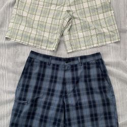 Men's Size 34 Grand Slam 10”/ Izod 9” Golf Shorts Flat Front Blue Plaid