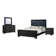 Brand New 4 Piece Queen Size Black Bedroom Set With Led Lights. Mattress Sold Separate 
