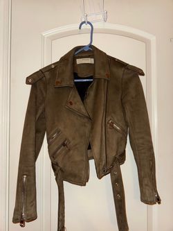 Zara brown suede leather jacket with zipper details