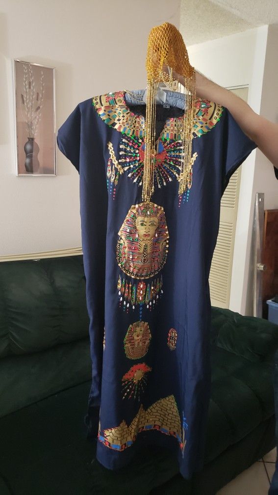 Dress With Golden Hair Net - Authentic From Egypt Can Use As Costume