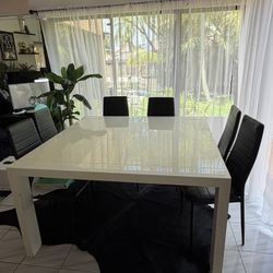 Modern White Dining Table + 8 Black Chairs – $300