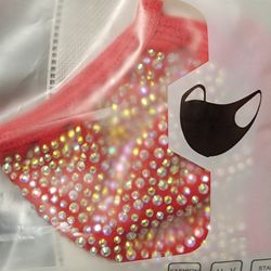 New In Package Red Adjustable Rhinestone Face Mask W Filter 