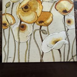 Textured Floral Canvas Wall Art – Neutral & Gold Tones