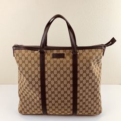 Original Gucci Travel Canvas Leather GG Tote Bag 1,200