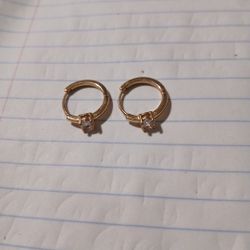 Women's 10k Gold 0.05ct. Moissanite Diamond Tiny Hoop Earrings 