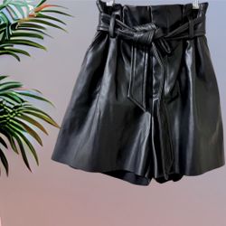 NWT Zenana Outfitters Night Out Black Faux Leather High Rise Shorts Size XS