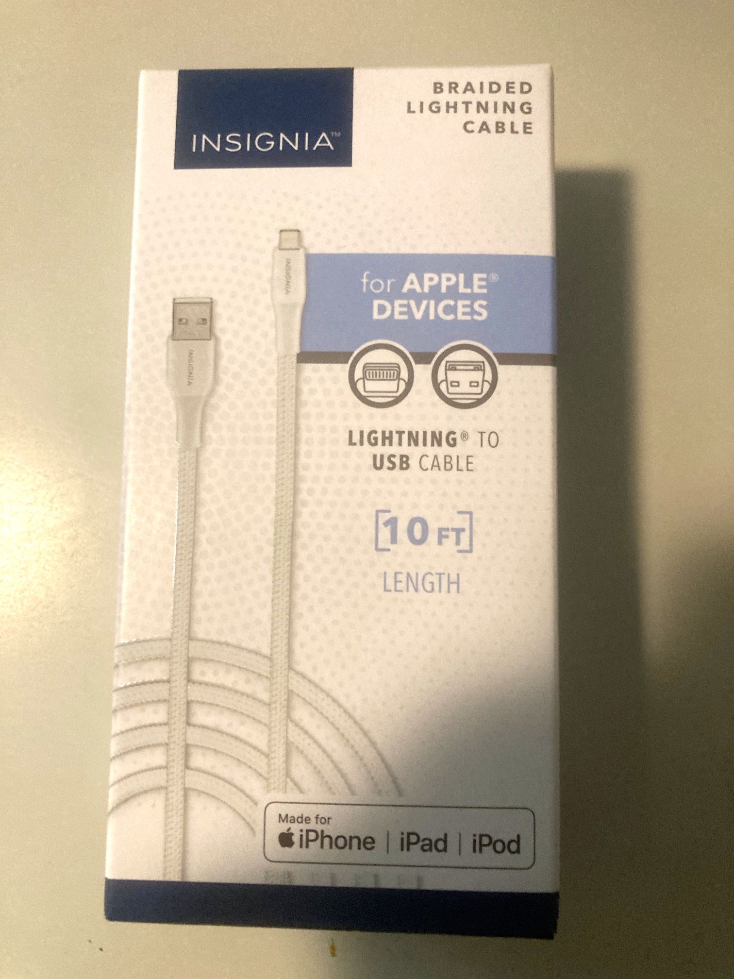 10 Foot Lightning to USB Charging Cable for Apple iPhone, iPad, iPod