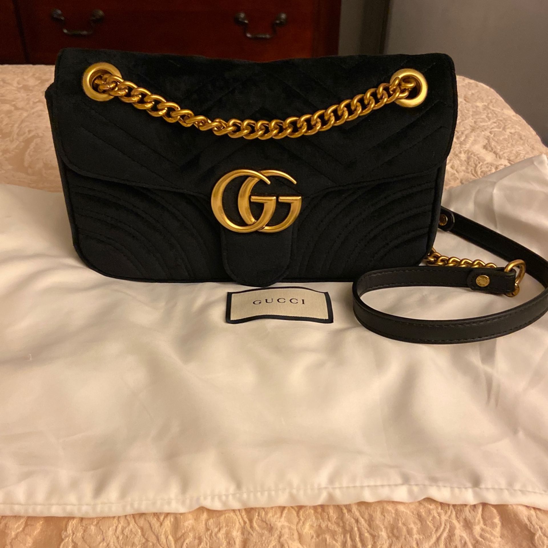 Gucci GG Hard To Find Marmont Black Velvet Shoulder Bag