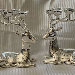 Traditions silver reindeer candle holder 