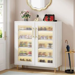 New 5-Tier Shoe Storage Cabinet with Acrylic Doors and LED Lights
