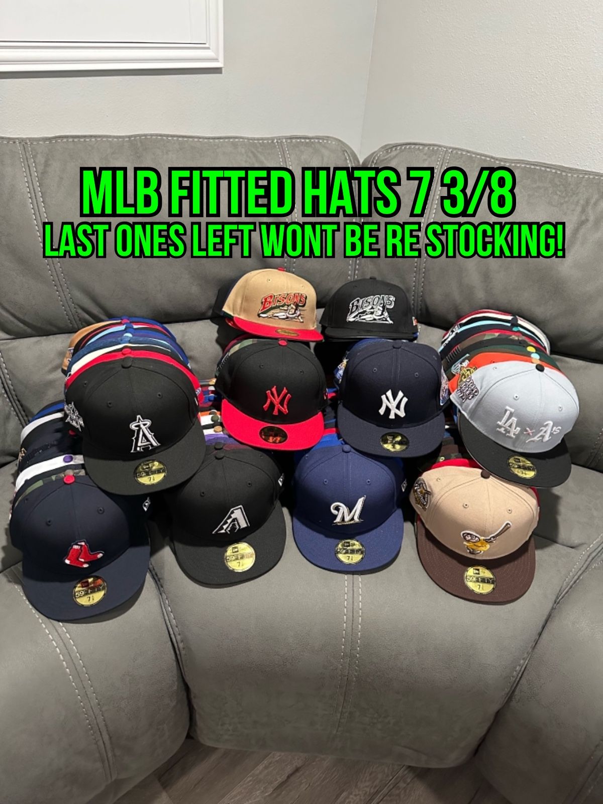 MLB New Era Patch Multi Colors Many Teams And Colors To Choose From 59fifty Fitted Hats Size 7 3/8