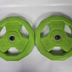 Color Coded Weight Plate 1-Inch 25LB Rubber Coated Standard Grip Plate 2PCS
