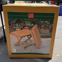 Member’s Mark Teak End Tables Adjustable Height Folding Side Tables 2-Pack NEW