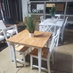 3 pc White and natural dining set with drop leaf (NEW)
